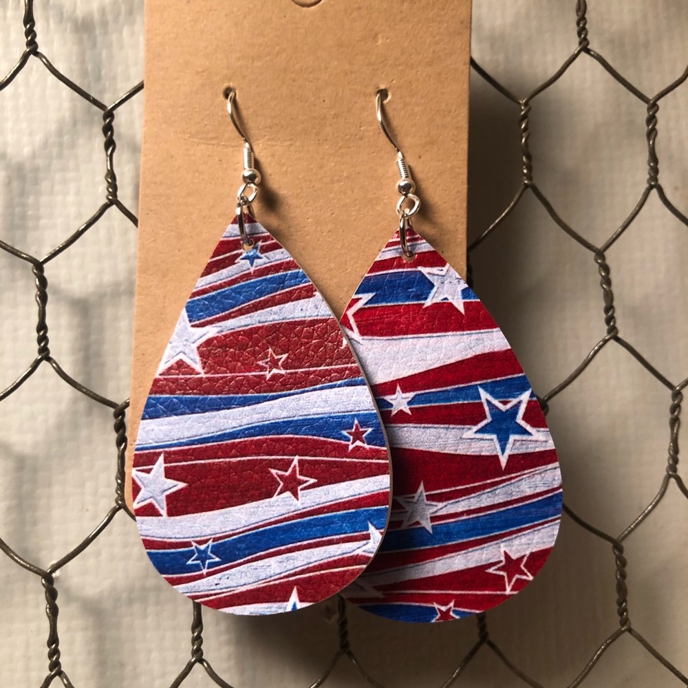 NEW Hand Crafted 4th-Of-July Tear Drop Earrings